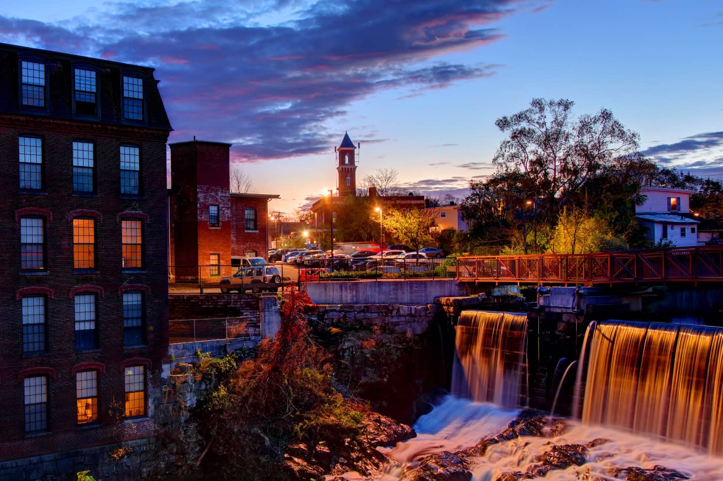 city skyline with bridge